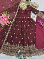 Thumbnail for Teeya Creation Womens New Regal Maroon Embroidered Anarkali Gown Set - Dista