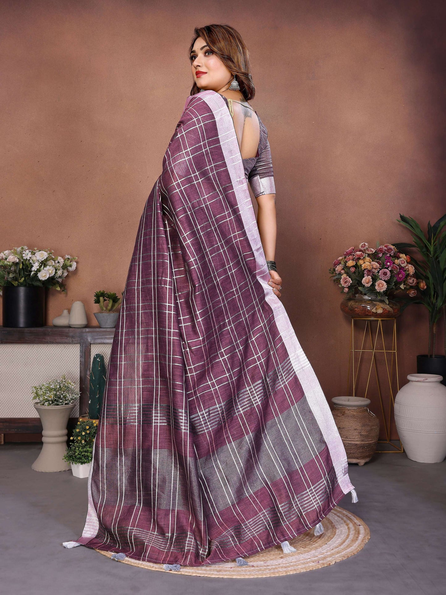 Aastha Fashion Lavender Linen Weaving Saree - Distacart