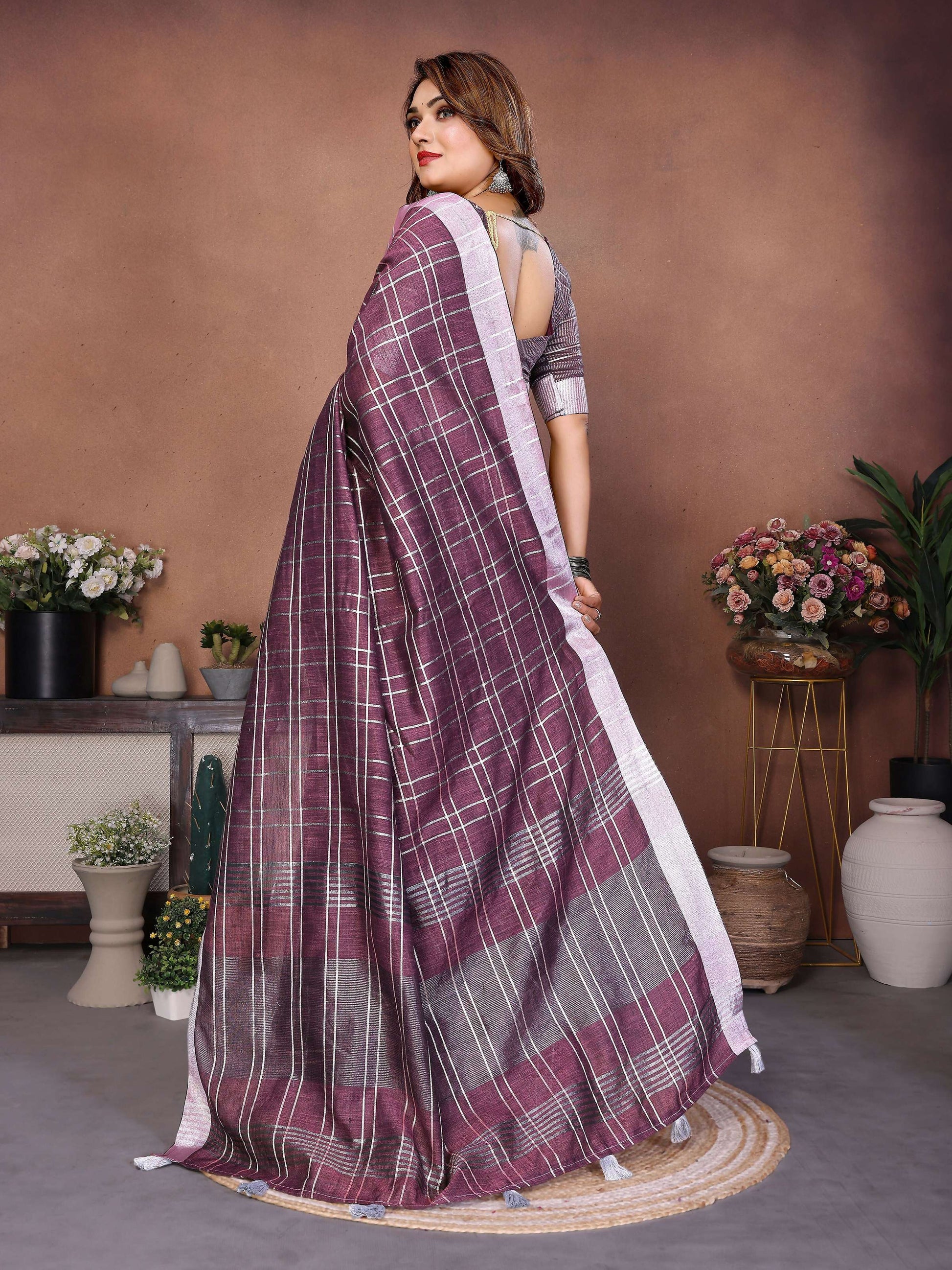 Aastha Fashion Lavender Linen Weaving Saree - Distacart