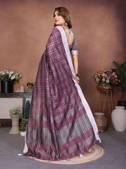 Aastha Fashion Lavender Linen Weaving Saree - Distacart
