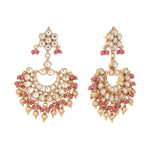 Thumbnail for Nuyug 22k Gold-Plated Kundan Chandbali Earrings with Pink Stones