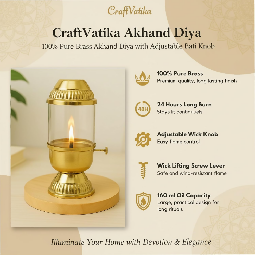 CraftVatika Pure Brass Akhand Diya - Dista