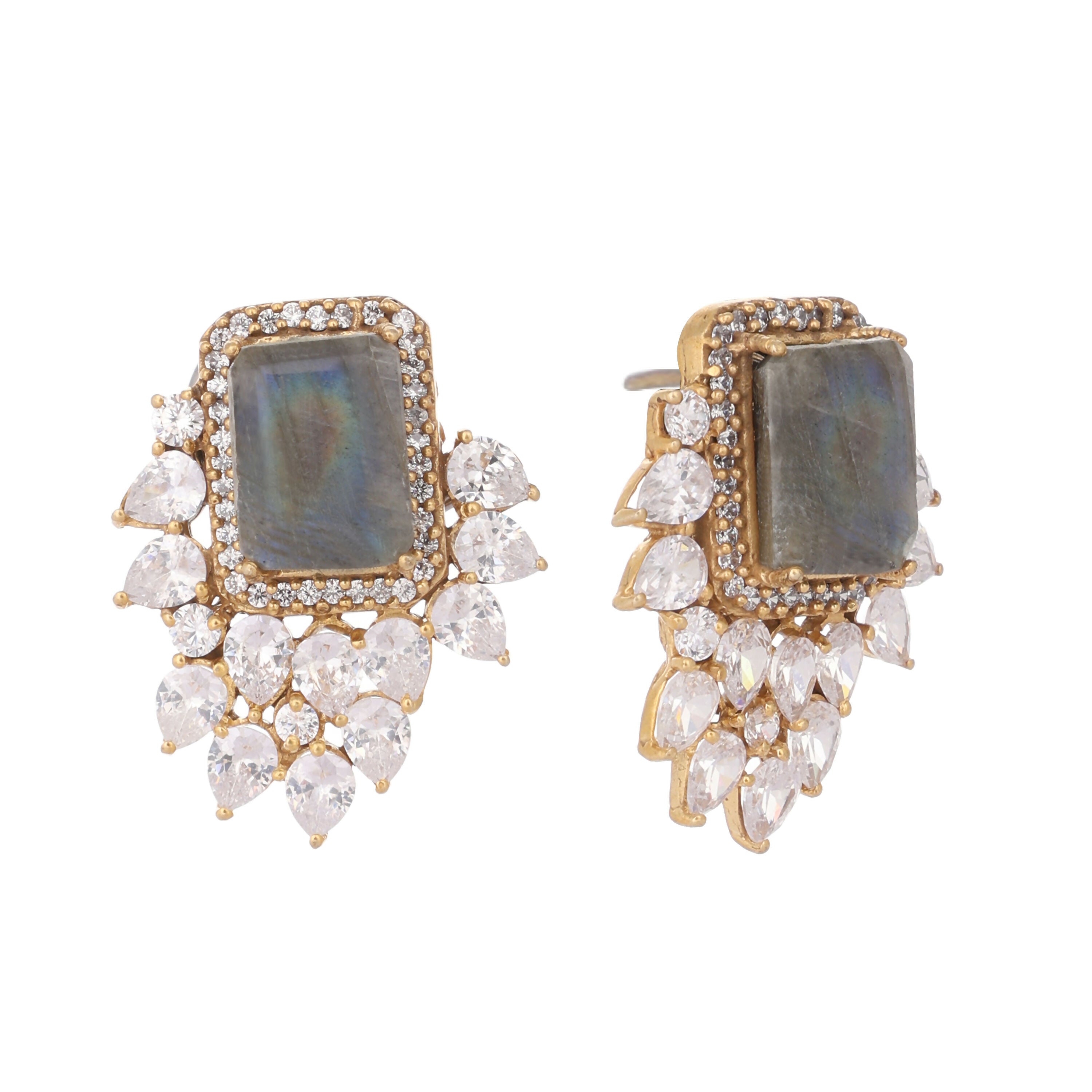 Nuyug 22K Gold Plated Labradorite Stone Contemporary Stud Earrings