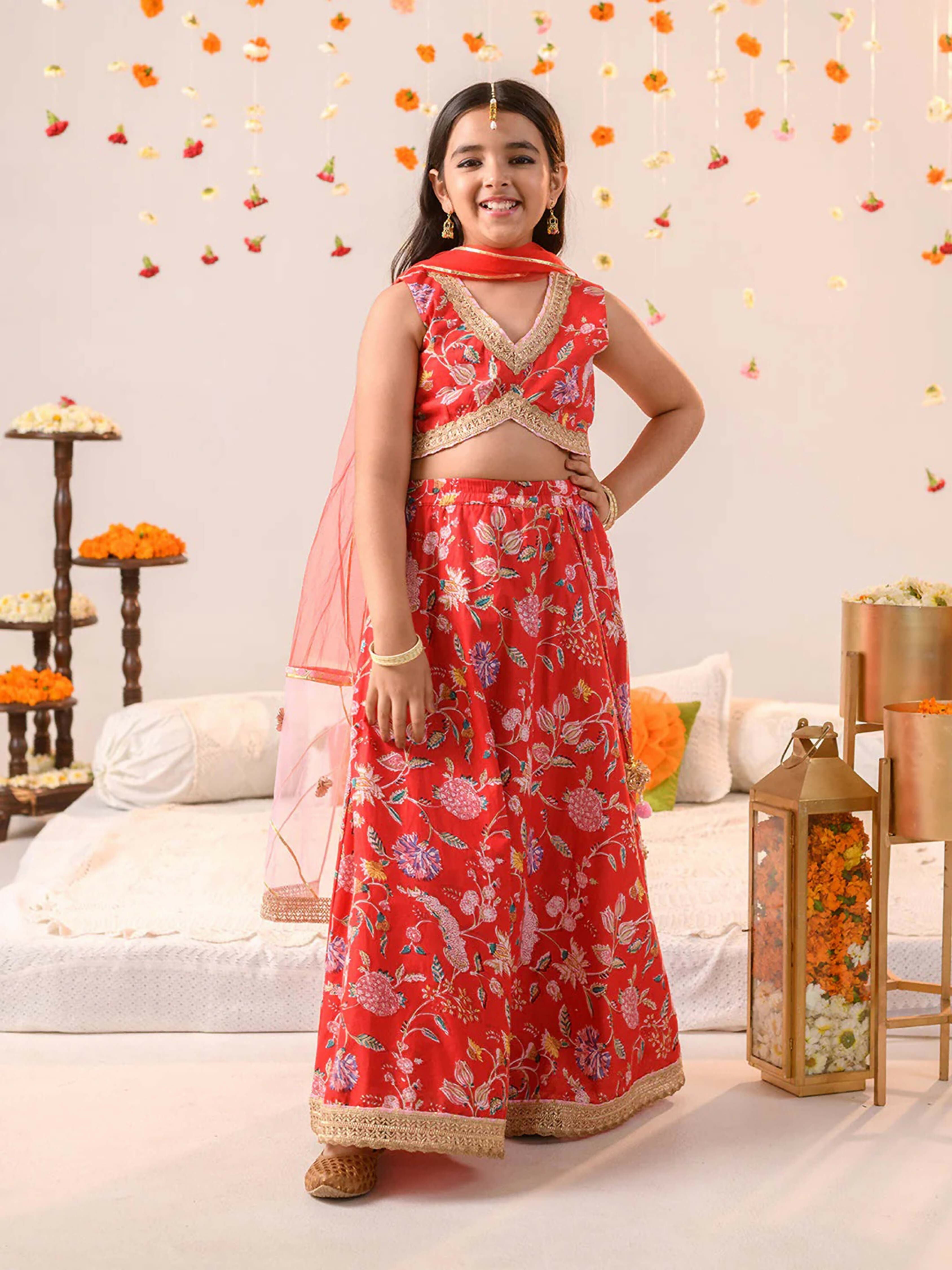 Joban Fashion Girl's Orange Color Lehenga Choli