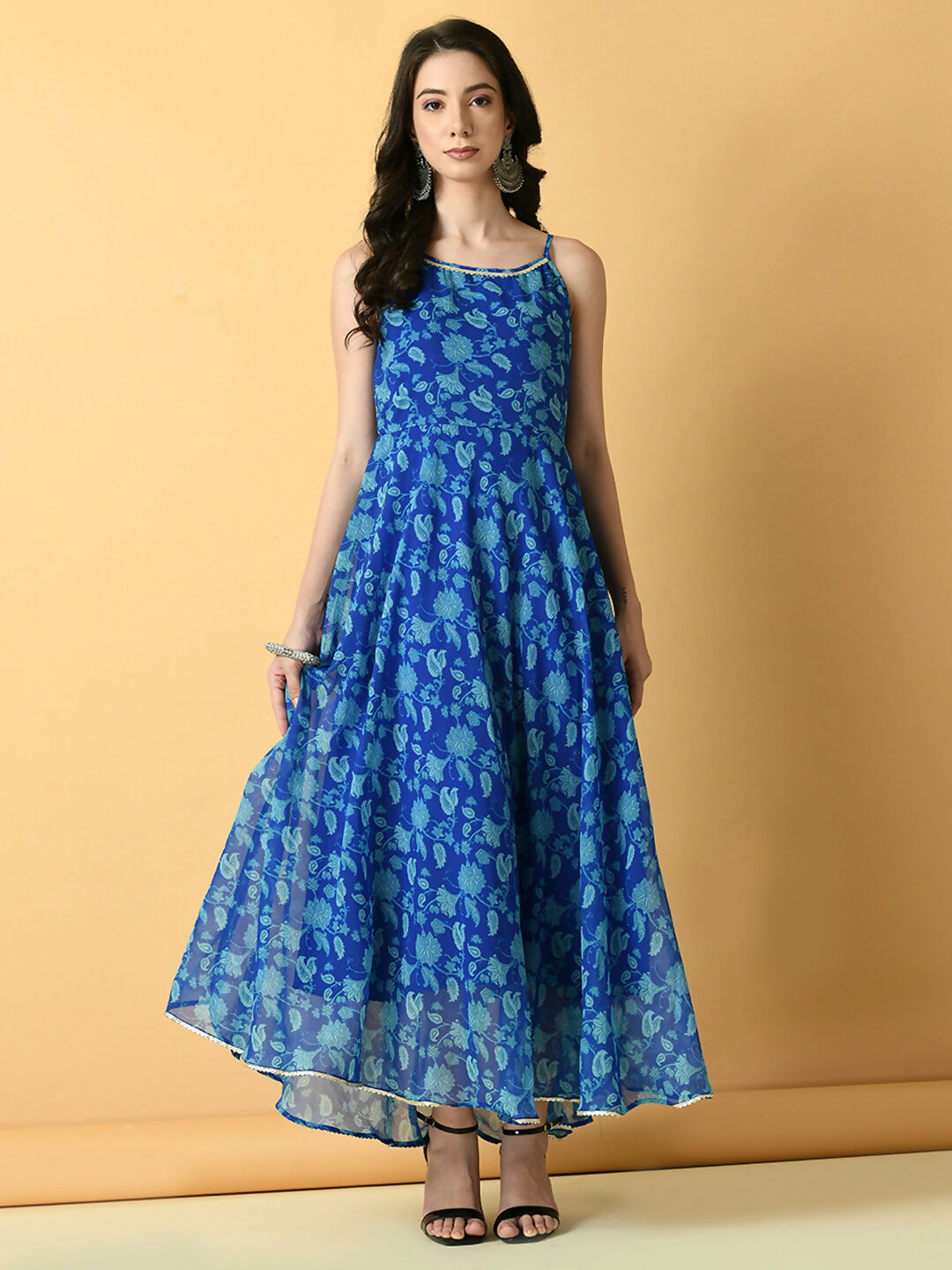 Myshka Women's Blue Fit and Flare Party Dress - Distacart