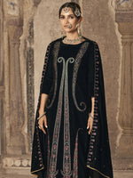 Thumbnail for Jyoti Fashion Women's Black Velvet Floral Resham Thread with Jari work Kurta with Trouser & Dupatta - Distacart