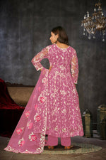 Thumbnail for Jyoti Fashion Women's Pink Net Embroidered Anarkali Kurta Pant Set With Dupatta - Distacart