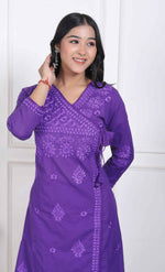 Thumbnail for Miravan Womens Purple Floral Printed Angrakha Style Kurta With Palazzo - Distacart