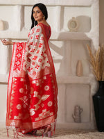 Thumbnail for Astita Linen Cotton Red & White Saree