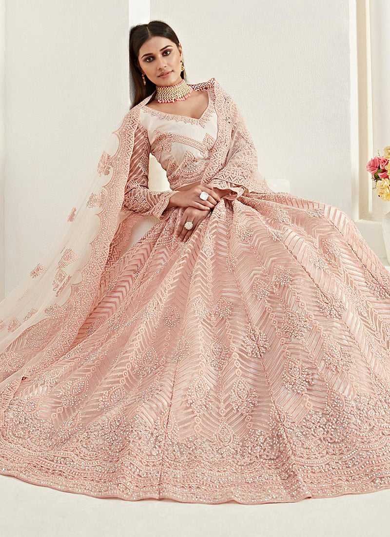 Vegaa Fashion Peach Net Embroidered Wedding Lehenga - Distacart