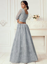 Thumbnail for Vegaa Fashion Light Grey Net Embroidered Wedding Lehenga