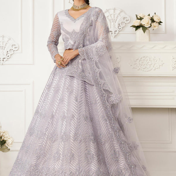 Vegaa Fashion Lavender Net Embroidered Wedding Lehenga - Distacart