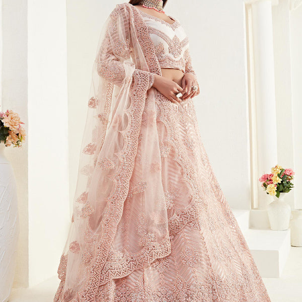 Vegaa Fashion Peach Net Embroidered Wedding Lehenga - Distacart