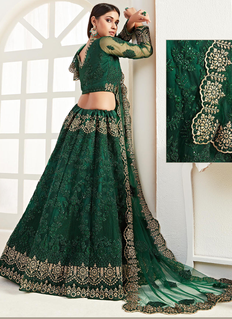 Vegaa Fashion Green Net Embroidered Wedding Lehenga