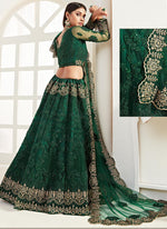 Thumbnail for Vegaa Fashion Green Net Embroidered Wedding Lehenga
