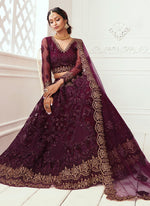 Thumbnail for Vegaa Fashion Wine Net Embroidered Wedding Lehenga