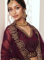 Thumbnail for Vegaa Fashion Wine Net Embroidered Wedding Lehenga