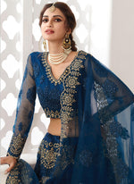 Thumbnail for Vegaa Fashion Blue Net Embroidered Wedding Lehenga