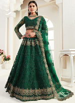 Thumbnail for Vegaa Fashion Green Net Embroidered Wedding Lehenga
