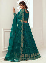 Thumbnail for Vegaa Fashion Teal Green Net Embroidered Wedding Lehenga