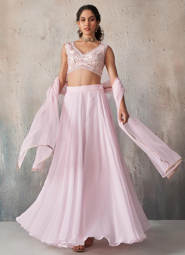 Vegaa Fashion Light Pinkgeorgette Western Plazzo Style Lehenga