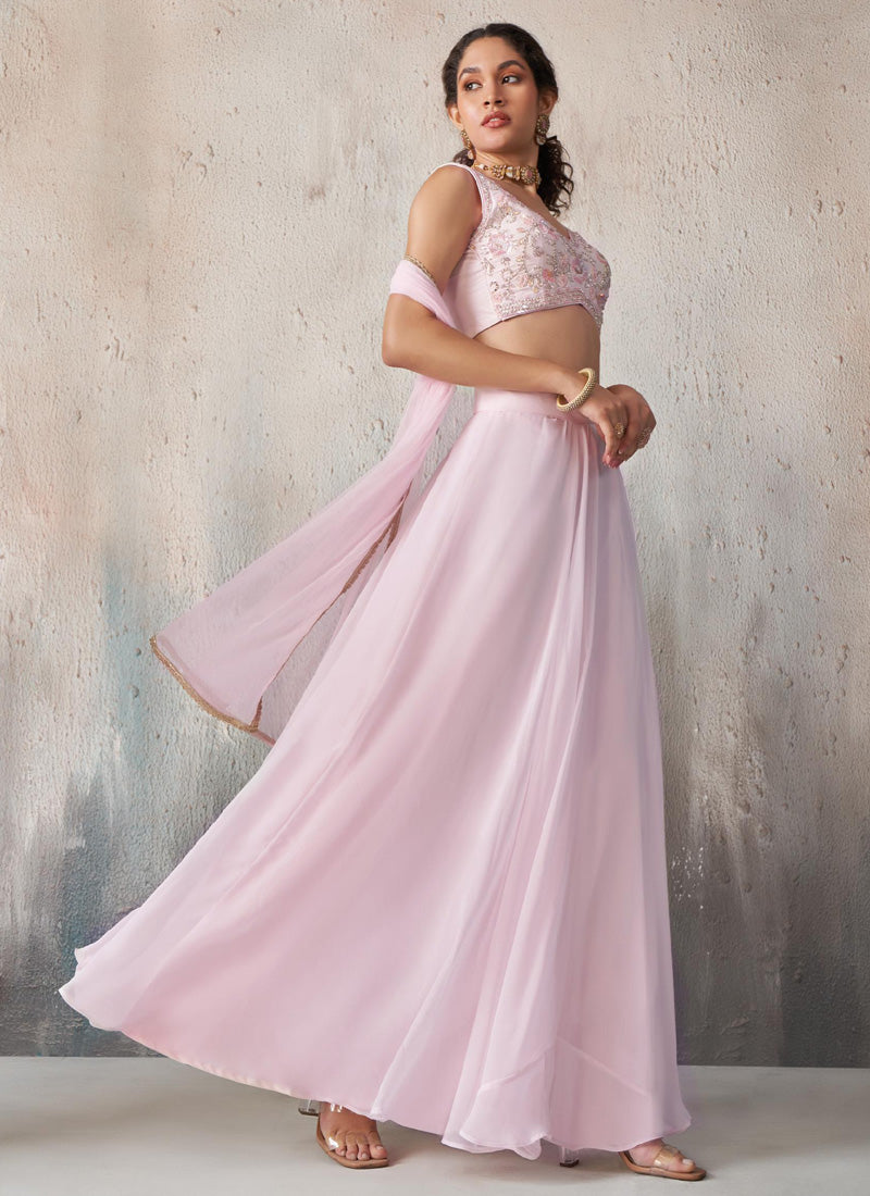 Vegaa Fashion Light Pinkgeorgette Western Plazzo Style Lehenga