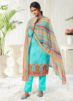 Thumbnail for Vegaa Fashion Sky Blue Cotton Digital Printed Swarwoski Work Salwar Suit - Distacart