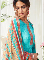 Thumbnail for Vegaa Fashion Sky Blue Cotton Digital Printed Swarwoski Work Salwar Suit - Distacart