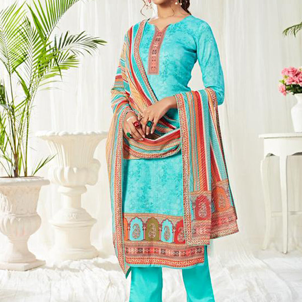 Vegaa Fashion Sky Blue Cotton Digital Printed Swarwoski Work Salwar Suit - Distacart