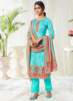 Thumbnail for Vegaa Fashion Sky Blue Cotton Digital Printed Swarwoski Work Salwar Suit - Distacart