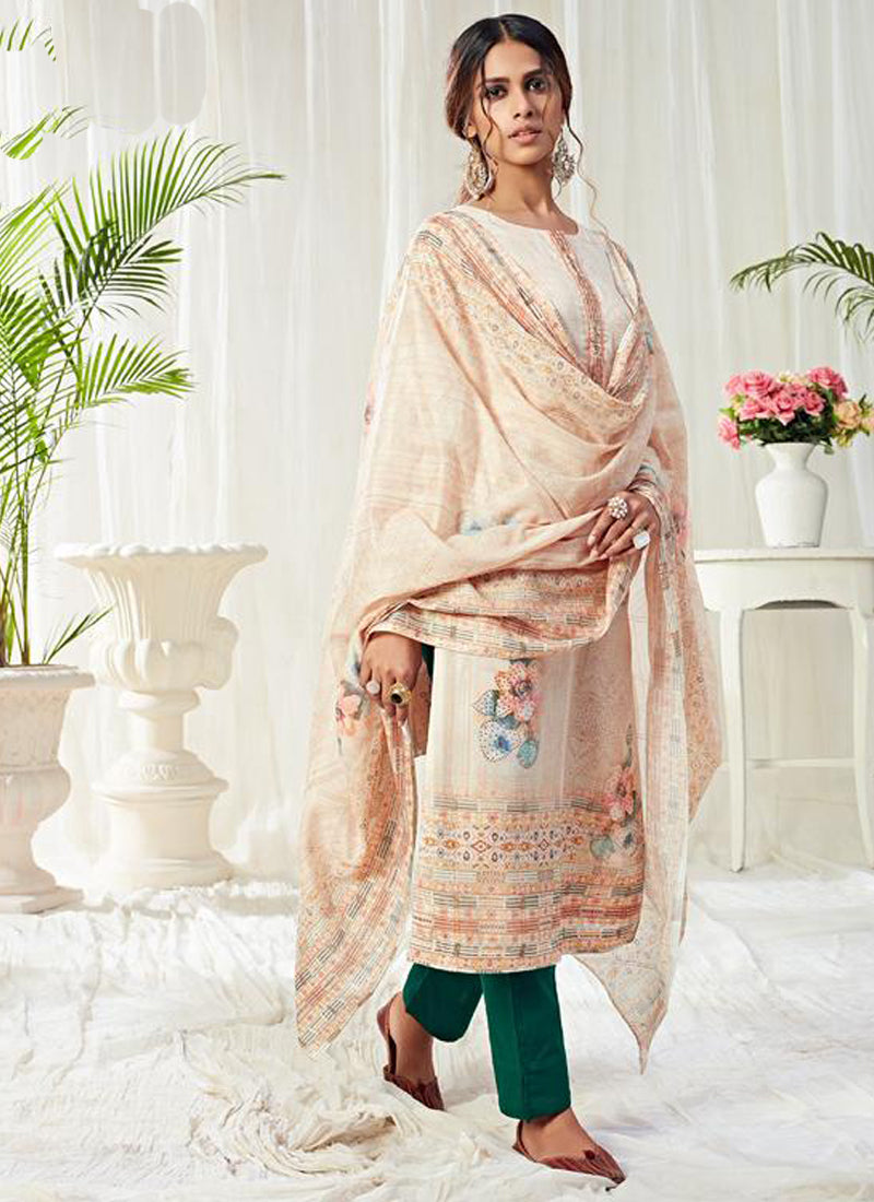 Vegaa Fashion Off White Cotton Digital Printed Swarwoski Work Salwar Suit