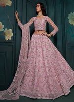 Thumbnail for Vegaa Fashion Dusty Pink Net Embroidered Wedding Lehenga