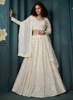 Thumbnail for Vegaa Fashion Off White Georgette Embroidered Wedding Lehenga