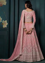 Thumbnail for Vegaa Fashion Pink Georgette Embroidered Wedding Lehenga