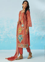 Thumbnail for Vegaa Fashion Red Organza Embroidered Party Wear Suit - Distacart