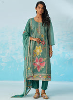 Thumbnail for Vegaa Fashion Turquoise Organza Embroidered Party Wear Suit - Distacart