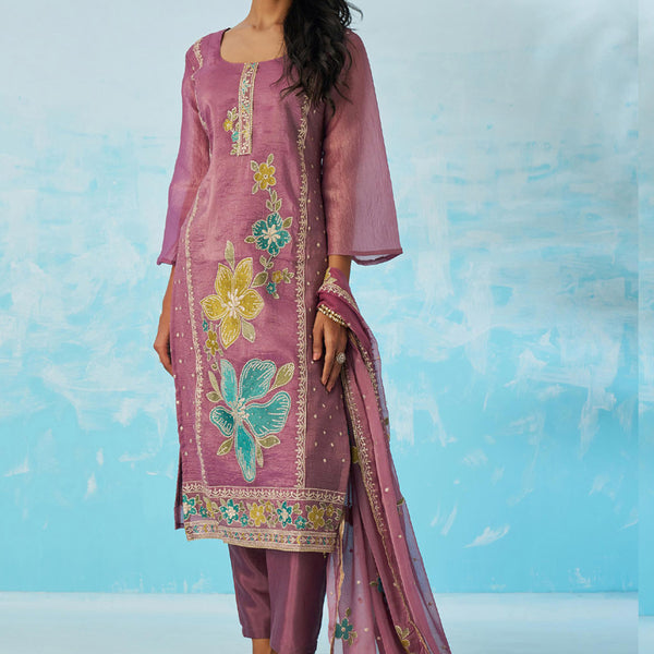 Vegaa Fashion Lavender Organza Embroidered Party Wear Suit - Distacart
