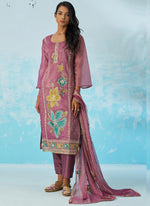 Thumbnail for Vegaa Fashion Lavender Organza Embroidered Party Wear Suit - Distacart