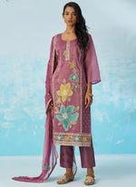 Thumbnail for Vegaa Fashion Lavender Organza Embroidered Party Wear Suit - Distacart