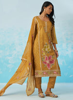 Thumbnail for Vegaa Fashion Mustard Organza Embroidered Party Wear Suit - Distacart