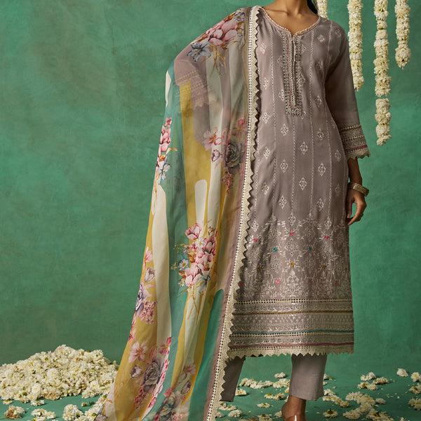 Vegaa Fashion Beige Pure Organza Embroidered Wedding Wear Suit - Distacart