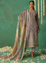 Thumbnail for Vegaa Fashion Beige Pure Organza Embroidered Wedding Wear Suit - Distacart