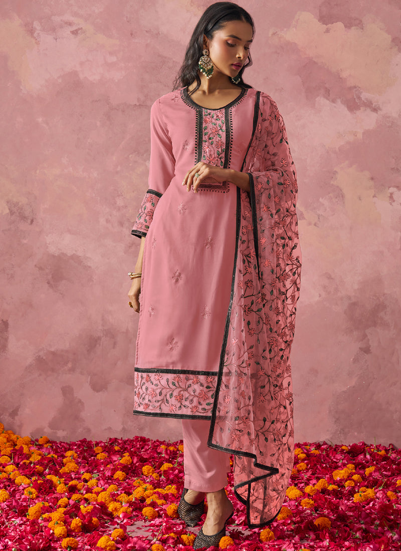 Vegaa Fashion Light Pink Georgette Embroidered Salwar Suit