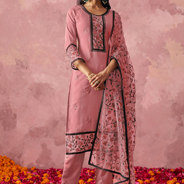 Vegaa Fashion Light Pink Georgette Embroidered Salwar Suit - Distacart