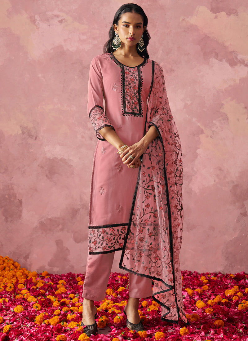 Vegaa Fashion Light Pink Georgette Embroidered Salwar Suit - Distacart