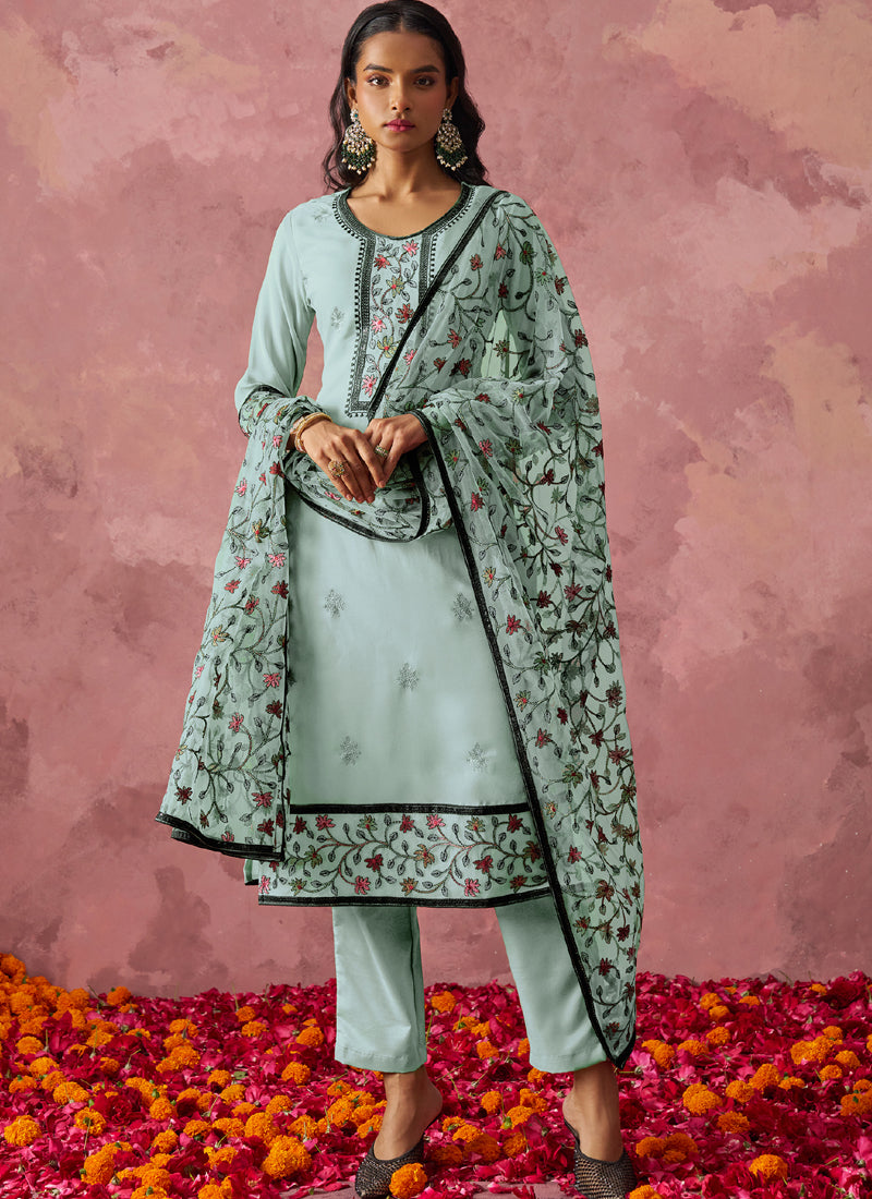 Vegaa Fashion Sky Blue Georgette Embroidered Salwar Suit
