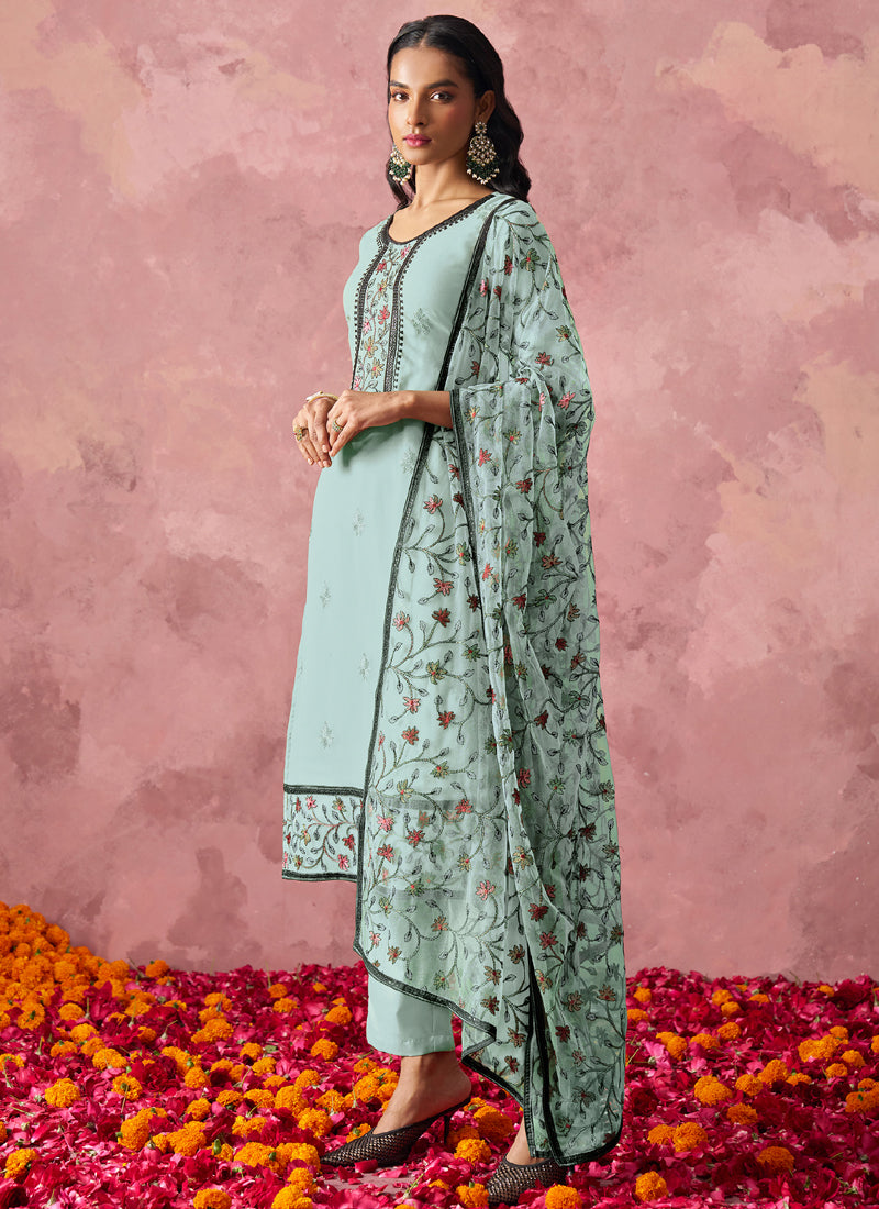 Vegaa Fashion Sky Blue Georgette Embroidered Salwar Suit