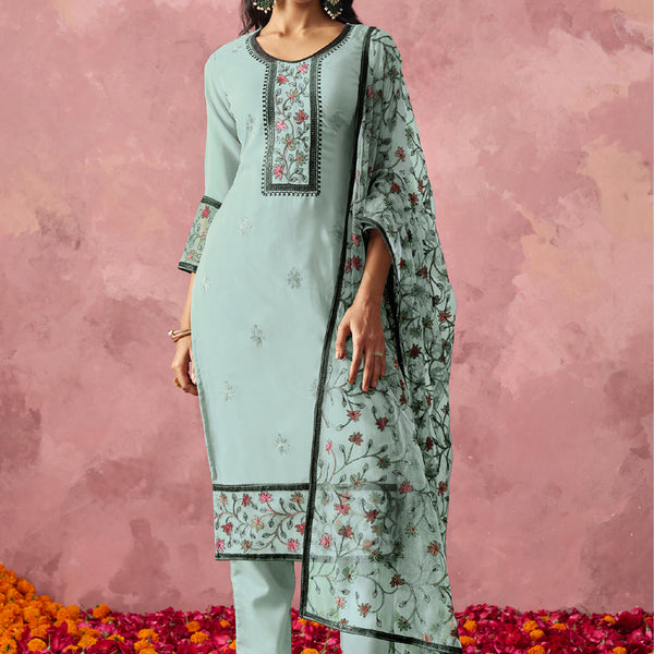 Vegaa Fashion Sky Blue Georgette Embroidered Salwar Suit - Distacart