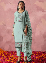 Thumbnail for Vegaa Fashion Sky Blue Georgette Embroidered Salwar Suit