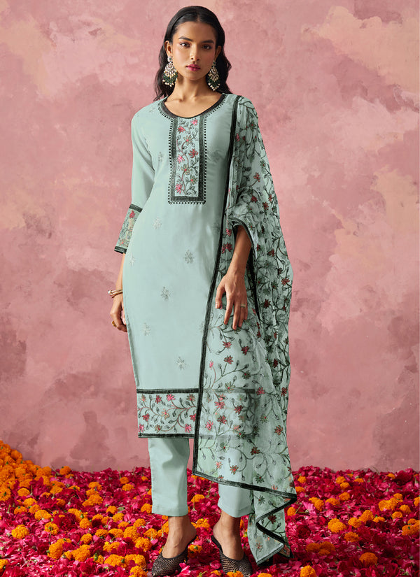 Vegaa Fashion Sky Blue Georgette Embroidered Salwar Suit